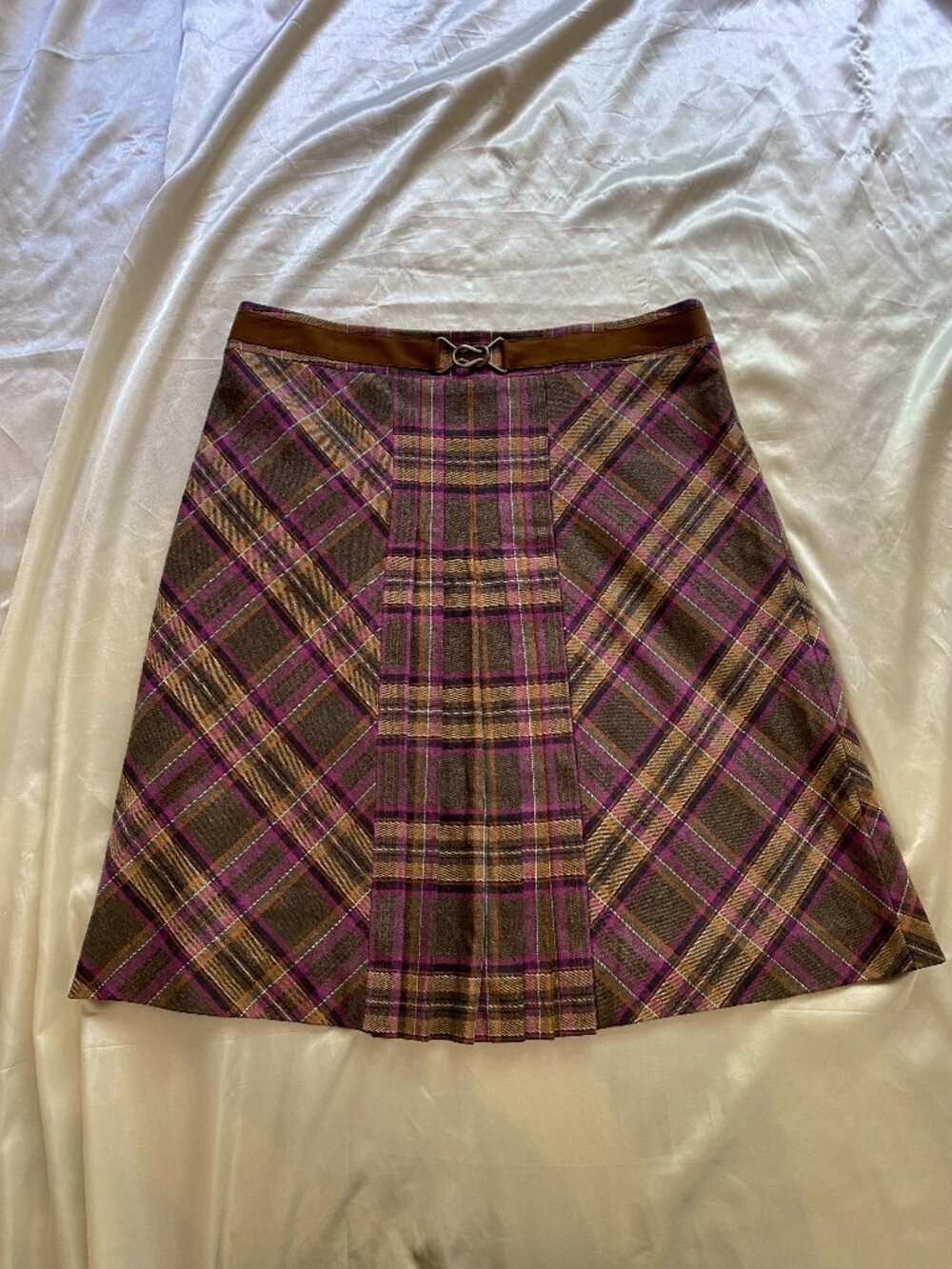 Vintage 1990s Purple Plaid Pleated Buckle Skirt Academia Punk Preppy Size 6